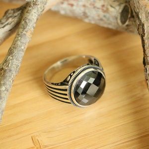 925 Sterling Silver Men's Ring  Black Cubic Zircon